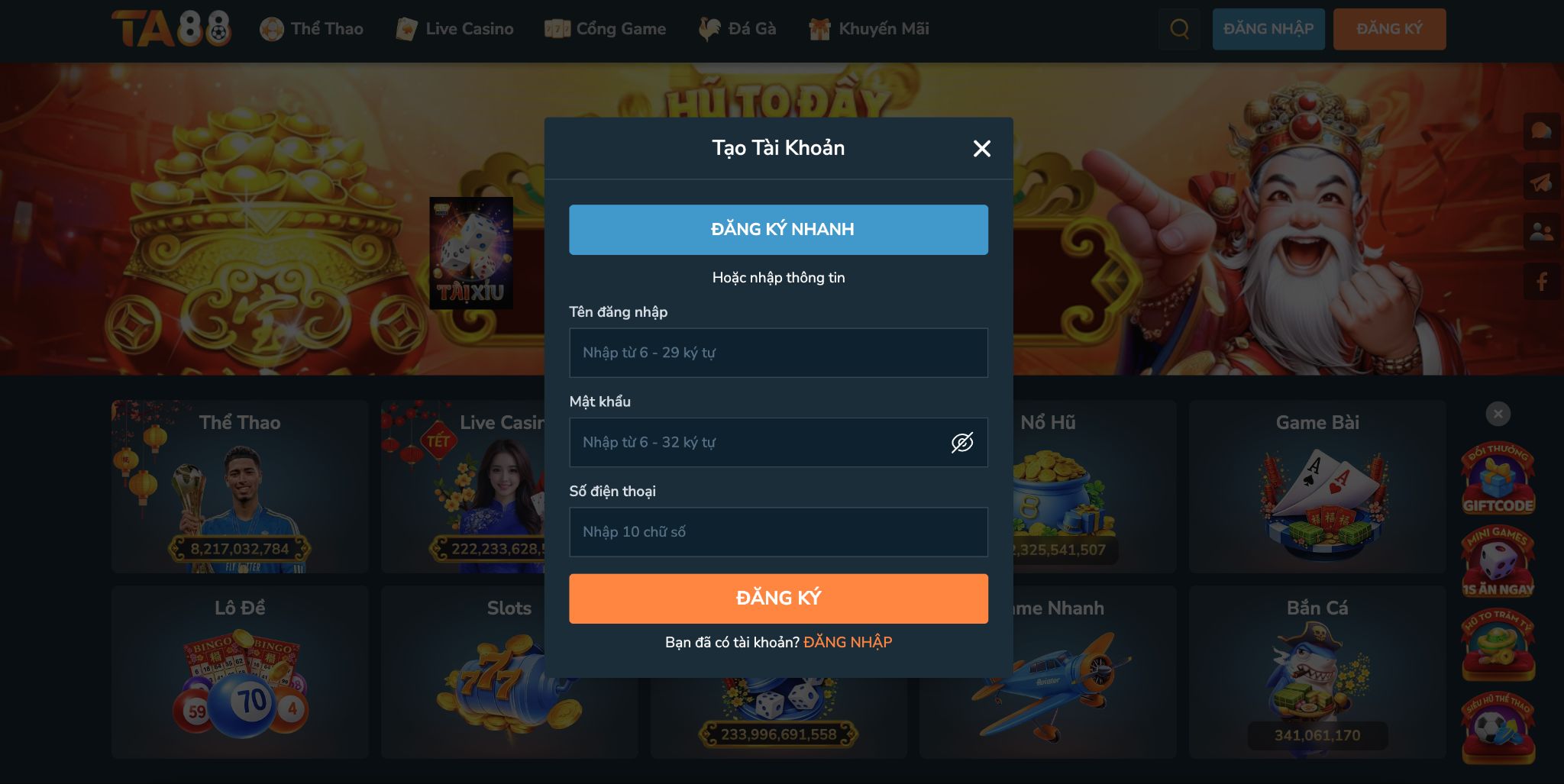 3 BƯỚC ĐĂNG KÝ TA88